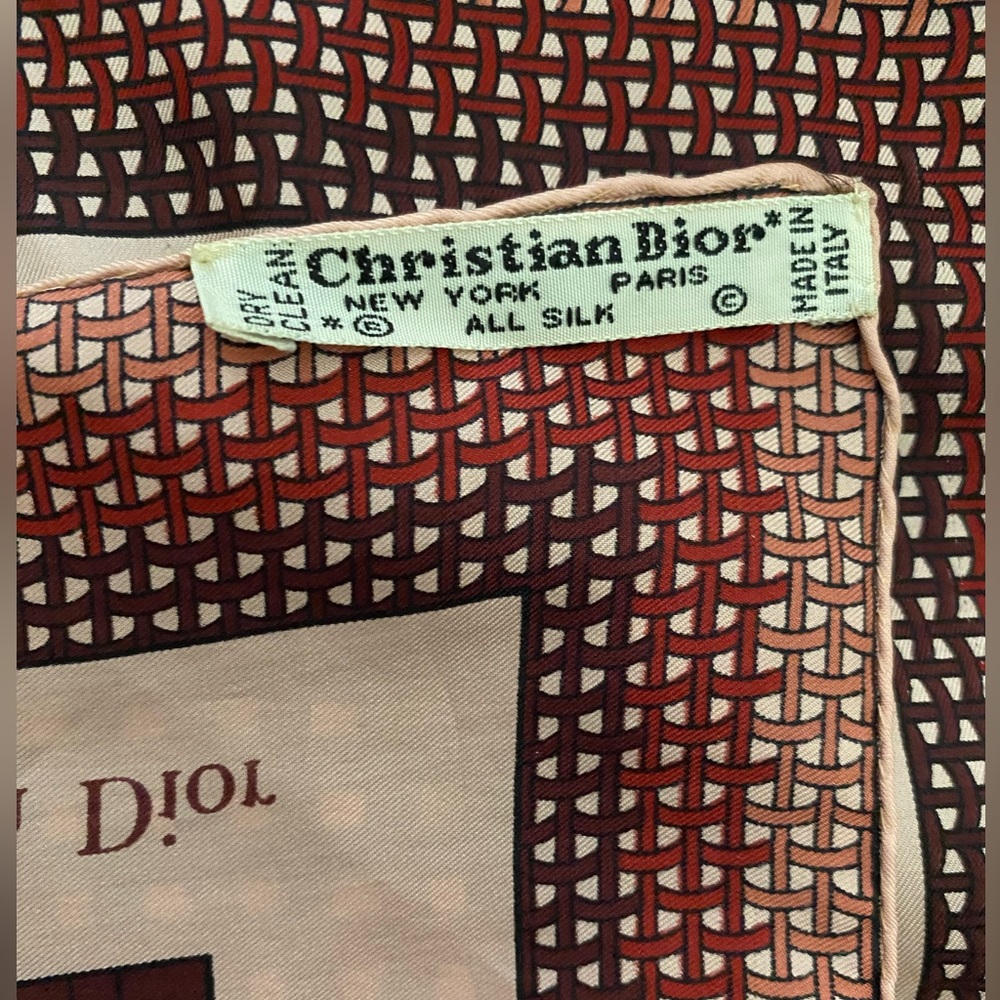 Christian Dior Silk Scarf Bandana Pink Burgundy Designer Italy 18” Vintage - Picture 2 of 4